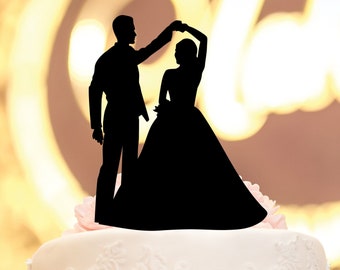Dancing Couple Silhouette Custom Wedding Cake Topper, Personalized Bride and Groom Cake Topper, Mr. and Mrs. Wood Cake Topper for Wedding