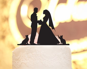 Custom Cat Couple Silhouette Custom Wedding Cake Topper, Pet Bride and Groom Cake Topper, Mr. and Mrs. Wooden Cake Topper for Wedding