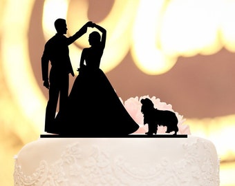 Dog Couple Silhouette Custom Wedding Cake Topper, Personalized Bride and Groom Cake Topper, Mr. and Mrs. Wooden Cake Topper for Wedding