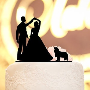Dog Couple Silhouette Custom Wedding Cake Topper, Personalized Bride and Groom Cake Topper, Mr. and Mrs. Wooden Cake Topper for Wedding