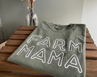 Muted Green Farm Mama Tshirt, Garment Dyed Mom Tee, Support Farmers Shirt, Comfort Colors Farm Mama tee-shirt