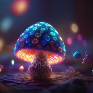 Fantastic wonderland forest landscape with mushrooms and flowers AI generative