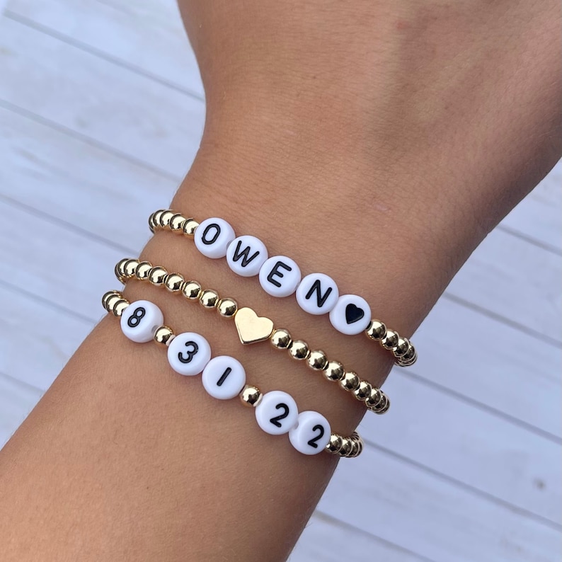 14K Gold Filled Heart Bracelet Gold Beaded Bracelet Stacking Etsy