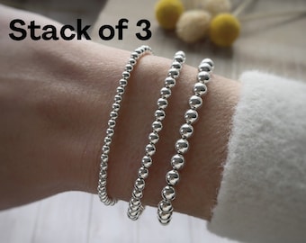 Sterling Silver Beaded Bracelet Set: Stacking Bracelets for Women