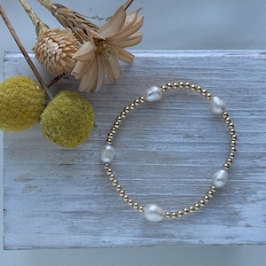 14K Gold Filled or Sterling Silver and Freshwater Pearl Bracelet | Gold Bead Bracelet | Gift for Women | Freshwater Pearls