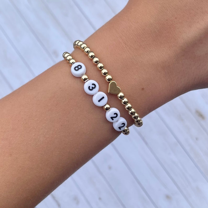 14K Gold Filled Heart Bracelet Gold Beaded Bracelet Stacking Etsy