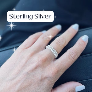 Sterling Silver Beaded Ring, Silver Stacking Rings, Silver Stretch Rings, Beaded Rings, Womens Rings