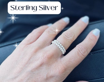 Sterling Silver Beaded Ring, Silver Stacking Rings, Silver Stretch Rings, Beaded Rings, Womens Rings