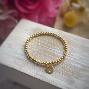 14K Gold Filled Petite Initial Charm Bracelet | Gold Bead Bracelet | Stacking Bracelet | Gift for Women | Gift for Mom