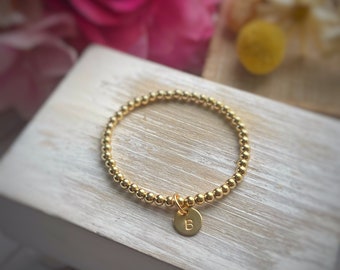 14K Gold Filled Petite Initial Charm Bracelet | Gold Bead Bracelet | Stacking Bracelet | Gift for Women | Gift for Mom