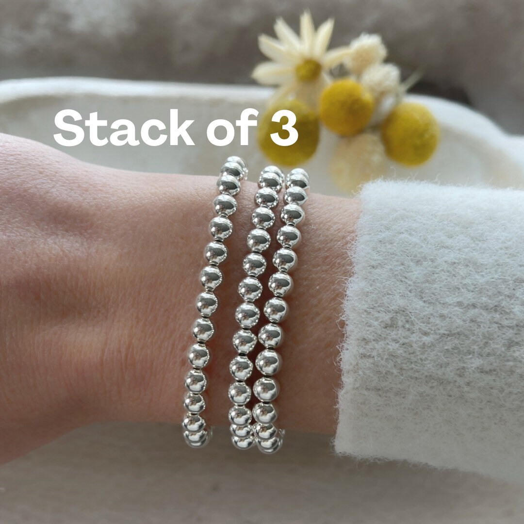 Set of 3 Sterling Silver Beaded Bracelets Silver Bead Bracelets
