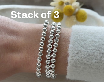 Sterling Silver Beaded Bracelet Set | Stacking Bracelets, Set of 3