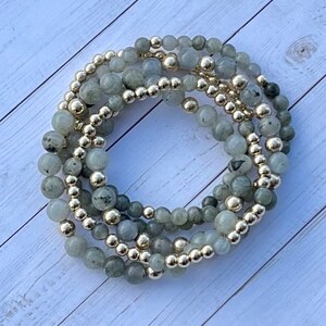Labradorite Bracelets, Stacking Bracelets, 14K Gold Filled Bracelets, Gold Bead Bracelets.  Can be worn together or separately.