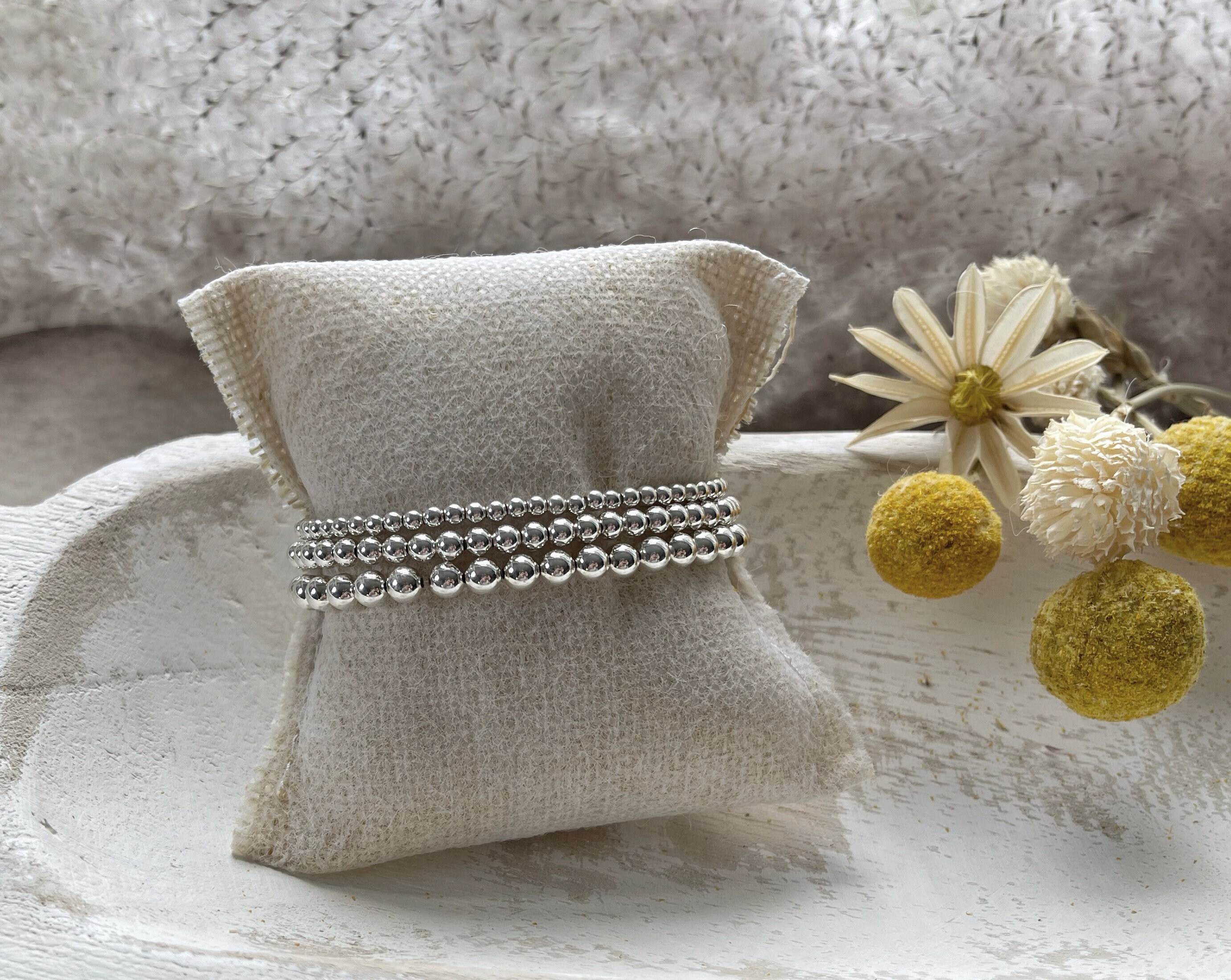 Set of 3 Sterling Silver Beaded Bracelets Silver Bead Bracelets