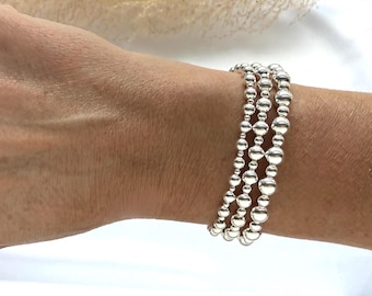 Sterling Silver Beaded Stacking Bracelet: Minimalist Jewelry
