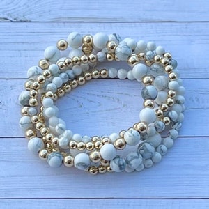Howlite Bracelets, Stacking Bracelets, 14K Gold Filled Bracelets, Gold Bead Bracelets.  Can be worn together or separately.