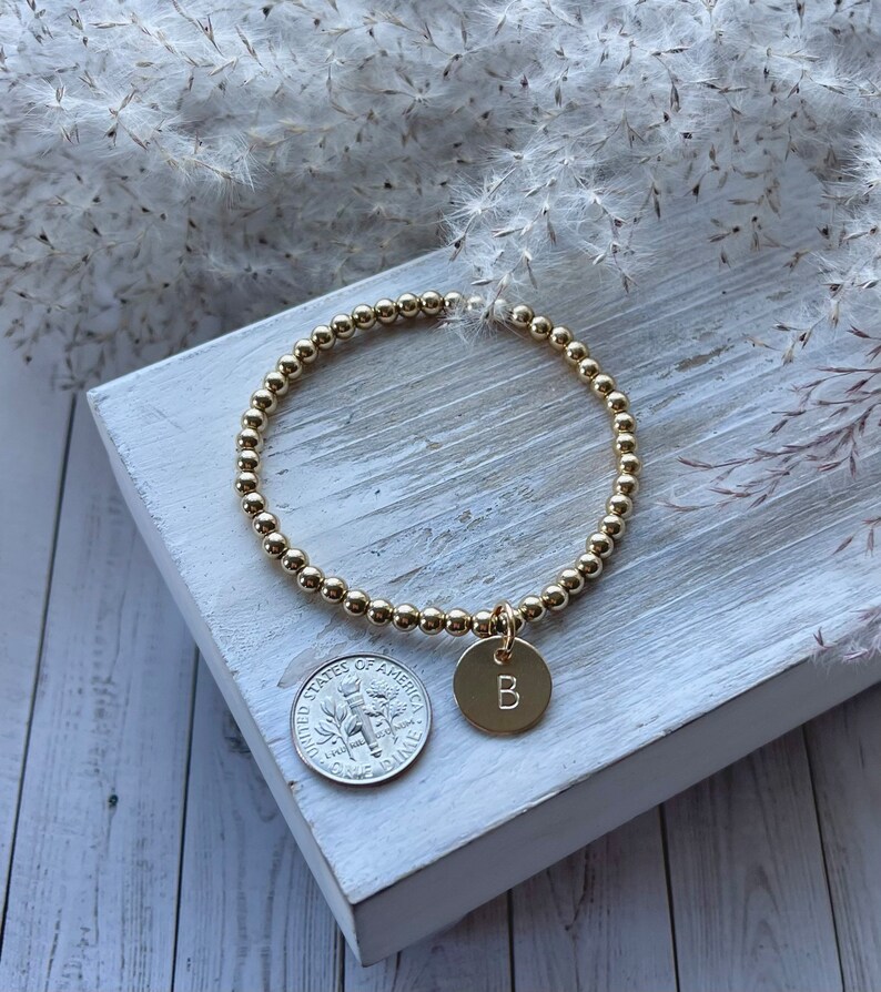 14K Gold Filled Initial Charm Bracelet Personalized Gold Etsy