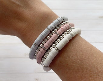 Heishi Bracelet with Silver Accents: Custom Stacking Bracelet