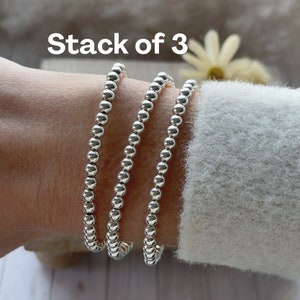 Set of 3 Sterling Silver Beaded Bracelets | Silver Bead Bracelets | Stacking Bracelets | Gift for Women