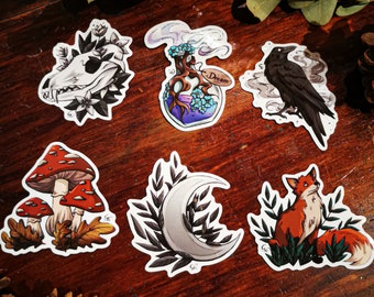 Forest Clear Stickers - Crow, Fox, Wolf skull, Mushroom, Moon, Dream potion