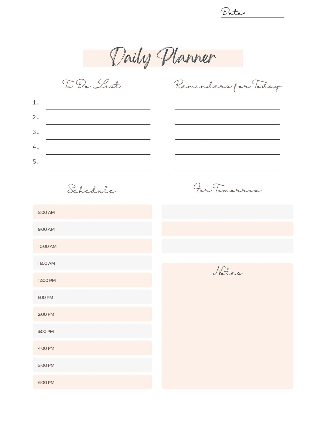 Daily Planner Printable, To-do List, Daily Schedule, Daily Notes ...