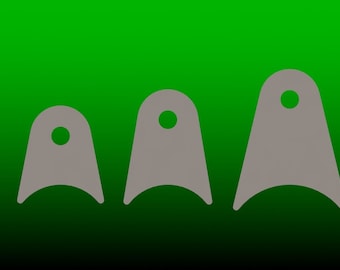 May include: Three metal tabs in different sizes, each with a round hole in the center. The tabs are gray and have a curved shape at the bottom.