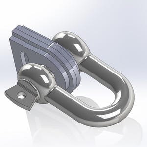 May include: A silver metal swivel eye hook with a locking mechanism. The hook is designed to be attached to a chain or rope.