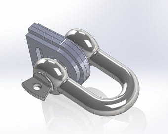 May include: A silver metal swivel eye hook with a locking mechanism. The hook is designed to be attached to a chain or rope.
