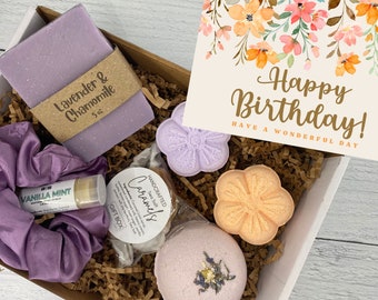 Happy Birthday Lavender Spa Gift Box Set | Self Care Package Gift For Her | Bath Bombs Aromatherapy Shower Steamers | Best Friend Gift Box