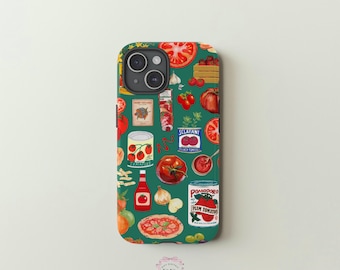 Capa para celular POMODORO Green Collage, estética Tomato Girl, para iPhone 16, 15, 14, 13, 12, 11 Pro Max Mini, Samsung Galaxy S25 S24 Ultra e Google Pixel.