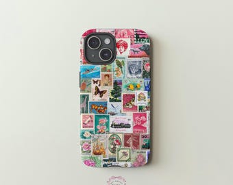 Funda para teléfono con collage de sellos vintage: estilo scrapbooking