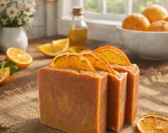 Citrus Sunrise Goat Milk Soap | Lemon Orange Litsea Cubeba, Turmeric, Silk Infused, Dried Orange