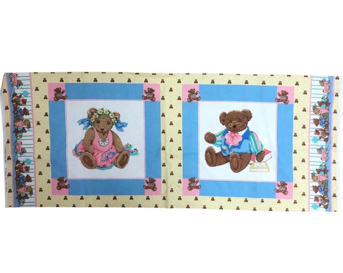 テディベアパネル生地　ハンドメイド Teddy Bear Fabric Panel: Vintage VIP Cranston Cotton Quilt Squares