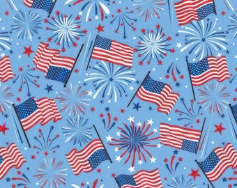 Tela de algodón patriótica Benartex con bandera azul mediana 4150B-54 cortada a medida