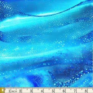 May include: Abstract blue and white fabric with a shimmery, iridescent finish. The fabric has a textured, speckled pattern that resembles a starry night sky.