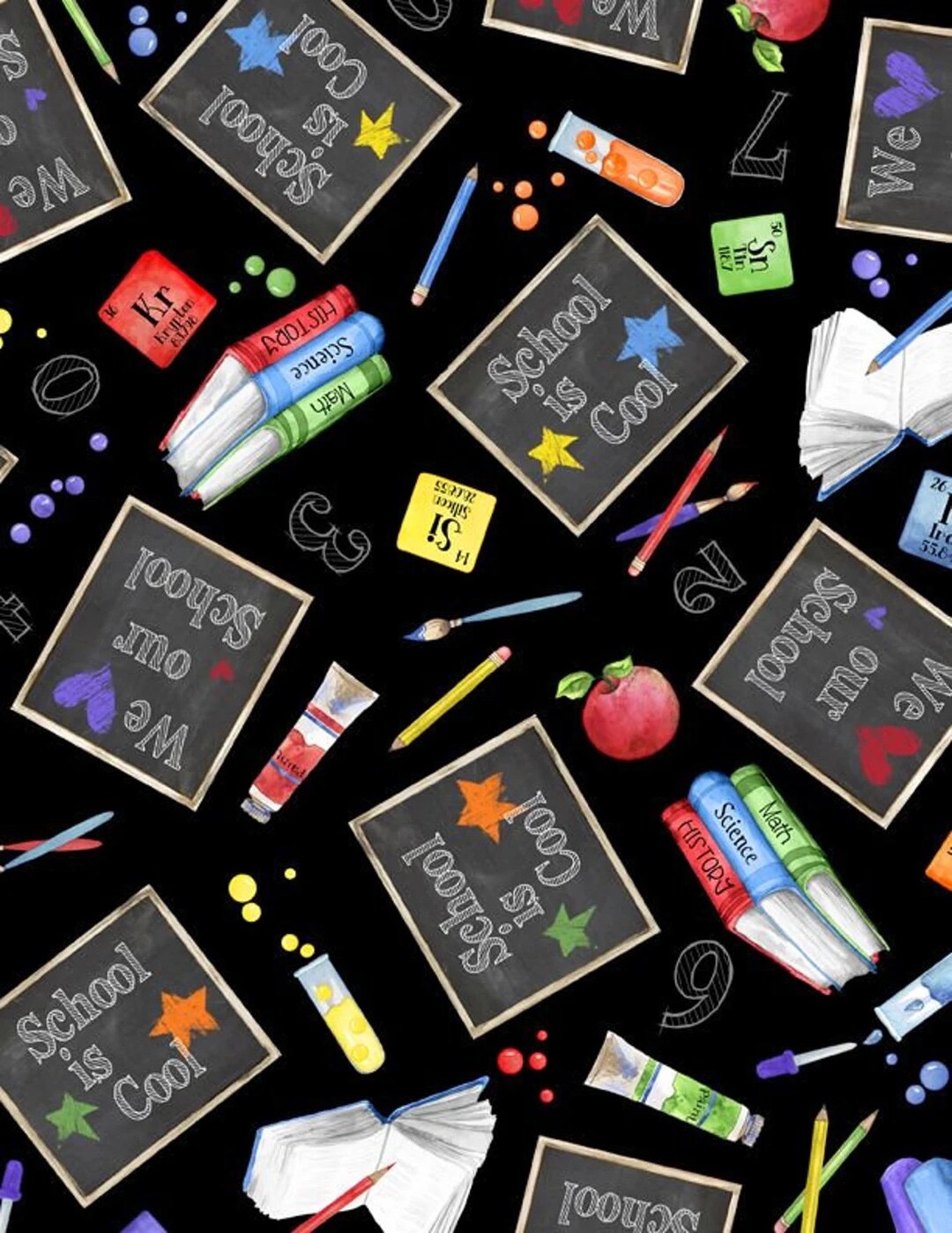 School is Cool Chalkboards on Black 33873995 Cotton Fabric Nancy Mink