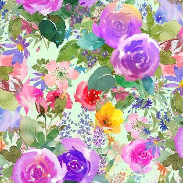 Clothworks Flower Shop Y3299-27 Purple Floral Cotton Fabric Designed By Jim Ishikawa BTY