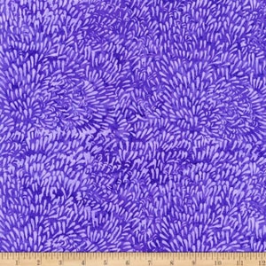 May include: Purple fabric with a white swirl pattern. The fabric has a batik style design.