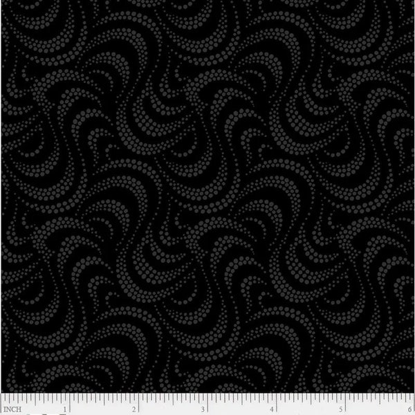P&B Textiles Onyx 04665K Black Dotted Waves Tone On Tone BTY