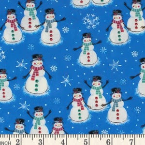 Merry Christmas Basics,Snowman On Blue With Snowflakes Cotton Fabric Choice BTY