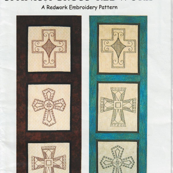 Spanish Cross Redwork Embroidery Pattern J MIchelle Watts 13 X 42 Wall Hanging 2001