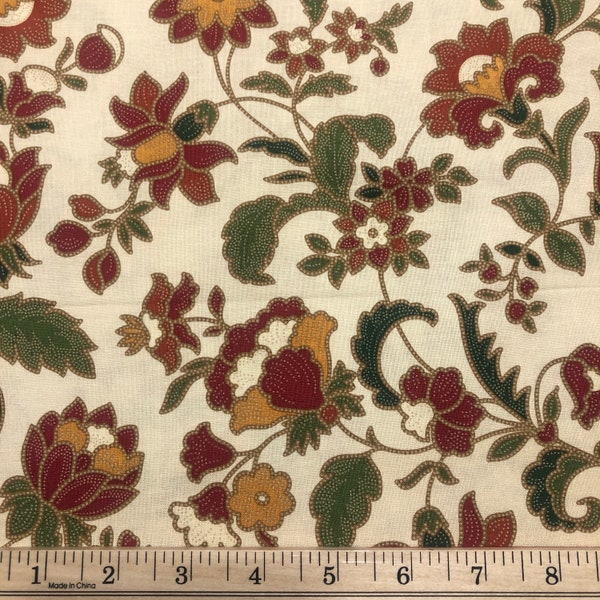 Marcus Fabrics Spice Bazaar Floral Cotton Fabric R2108 Cream Laura Berringer BTY