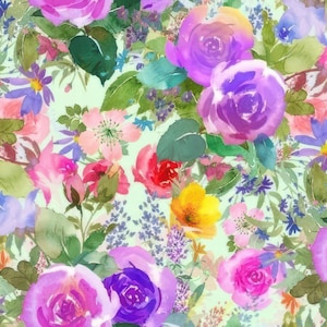 Clothworks Flower Shop Y3299-27 Purple Floral Cotton Fabric Designed By Jim Ishikawa BTY