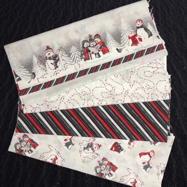 Snowy Tidings Collection Snowmen Stripes, Diagonal Stripes, Snowmen, Lights Lola Molina Wilmington Prints You Choose