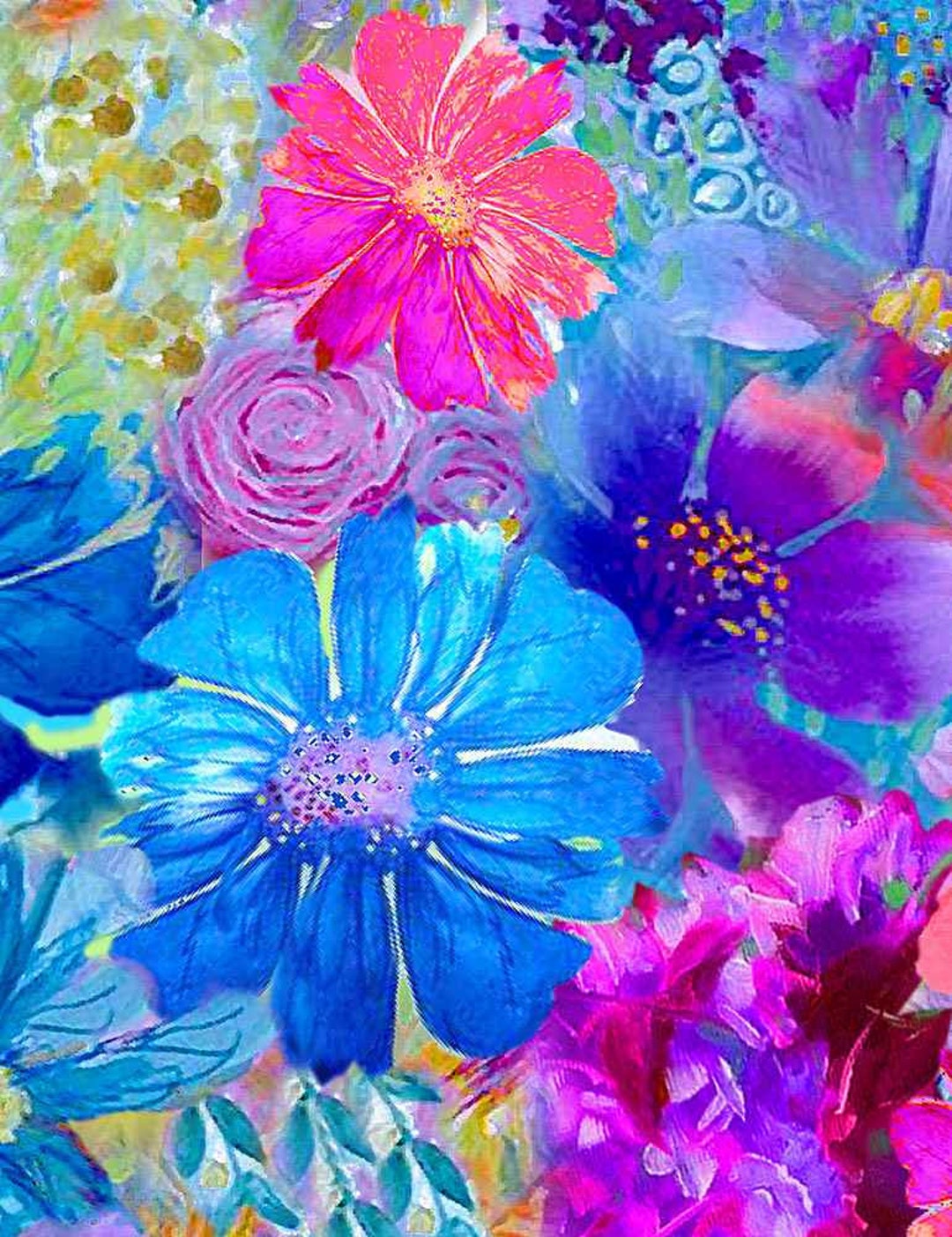 Timeless Treasures Fleur 8715 Large Floral Paint Paradise Cotton Fabric ...