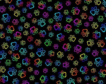Timeless Treasures Bright Rainbow Paws CD8807 Digital Cotton Fabric BTY