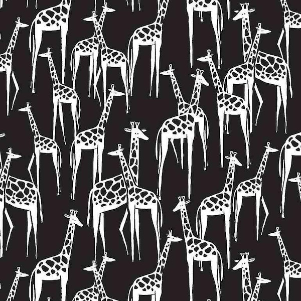 Tissu en coton blanc sur noir girafe Dear Stella WG1984 noir BTY