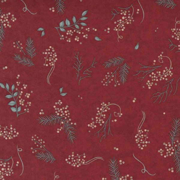 Moda Warm Winter Wishes Pine Sprigs Winter Foilage Deep Red 6832-12  Christmas Cotton Fabric BTY