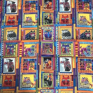 Laurel Burch Fanciful Felines-tyg: Guldmetalliska accenter, 48 block (1 yard 17")