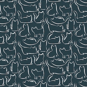 Dear Stella Vanity Fur Feline Time Stella-DCJ1992 Slate Cotton Fabric Cat Outlines Clara Jean BTY